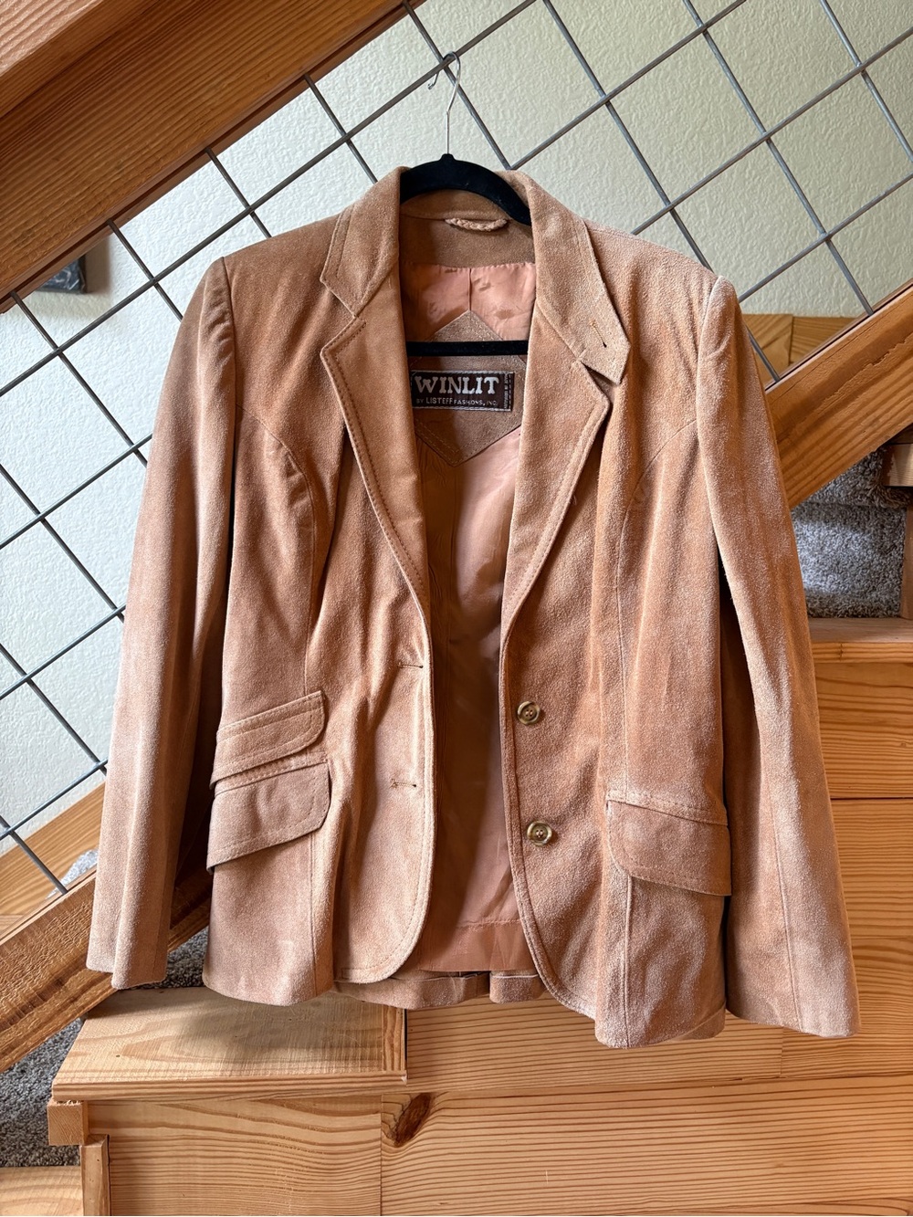 Winlit Women's Suede Blazer Jacket in Camel Tan